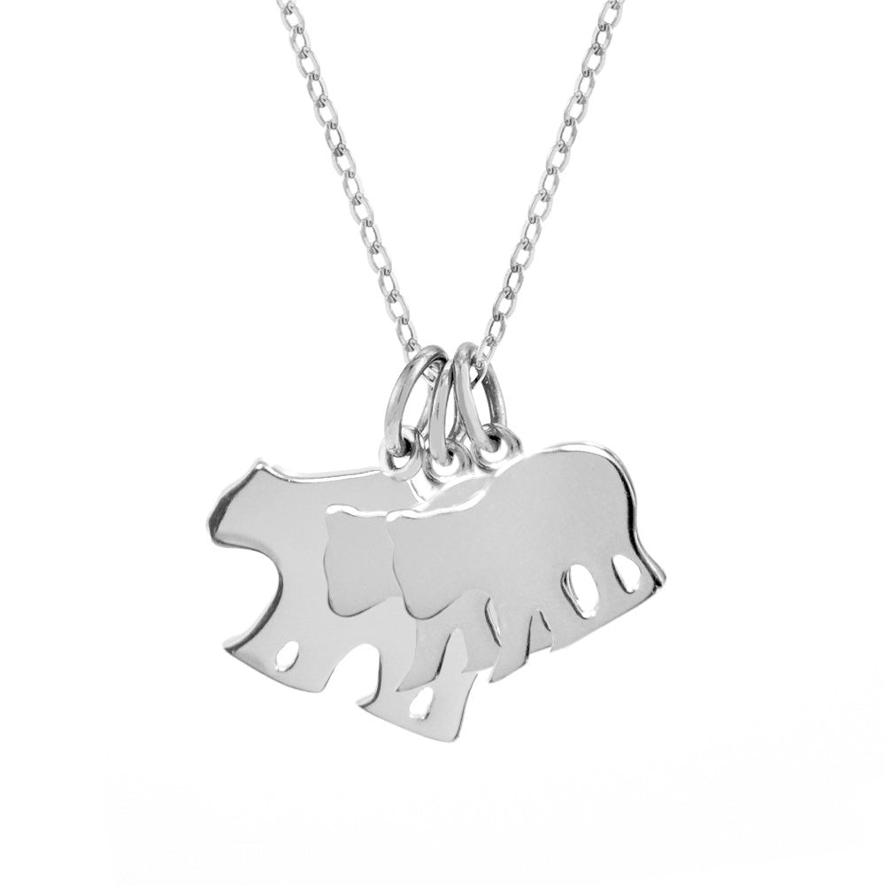 Custom Mama and Two Baby Bears Silver Necklace