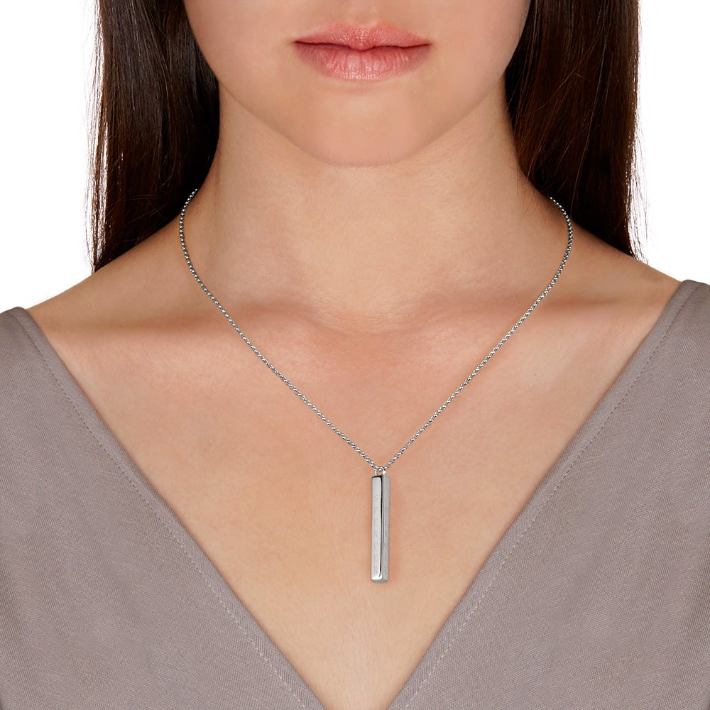 Silver Personalized Vertical Name Bar Necklace