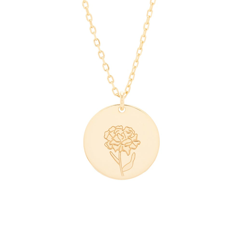 Gold January Flower Pendant - Carnation