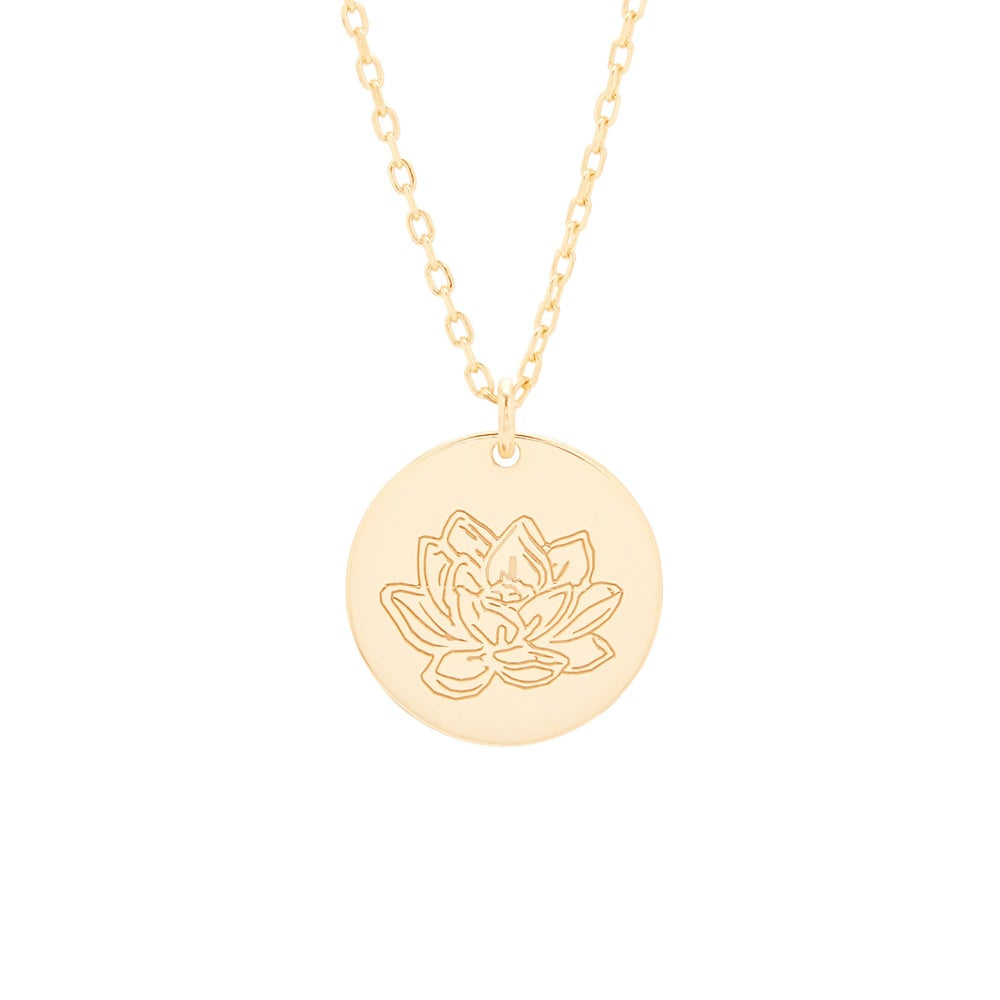 Gold July Flower Pendant - Water Lily