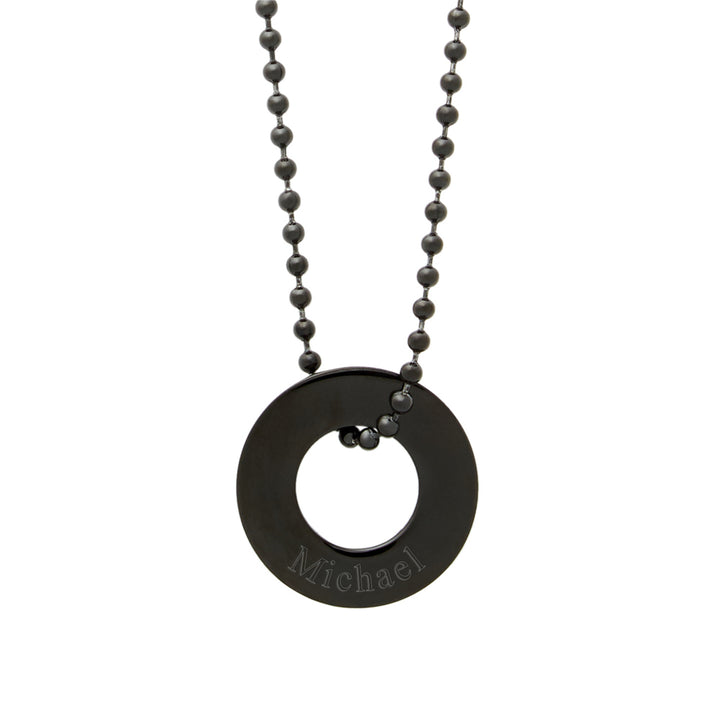 Men's Engravable Black Stainless Steel Circle Pendant