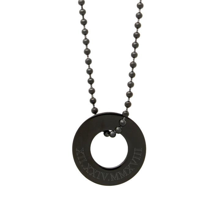 Roman Numeral Men's Black Stainless Steel Circle Pendant