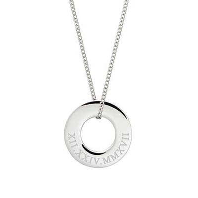 Personalized Men's Stainless Steel Roman Numeral Circle Pendant