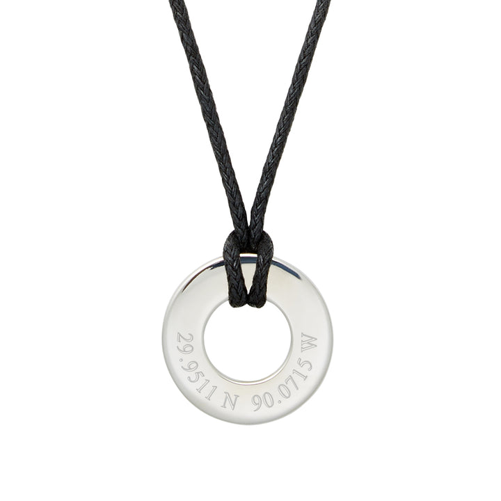 Custom Coordinate Men's Black Cord Circle Pendant