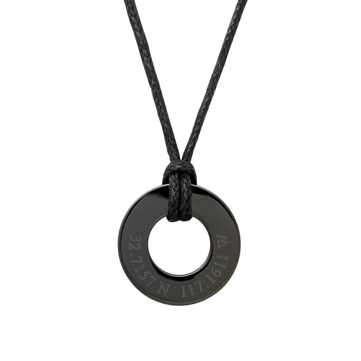 Custom Coordinate Men's Black Circle Pendant