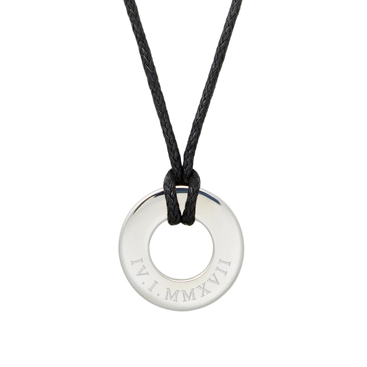 Roman Numeral Men's Black Cord Circle Pendant