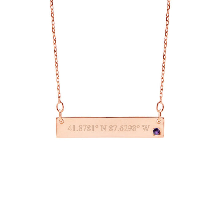 Custom Coordinate 14K Rose Gold Genuine Birthstone Name Bar Necklace