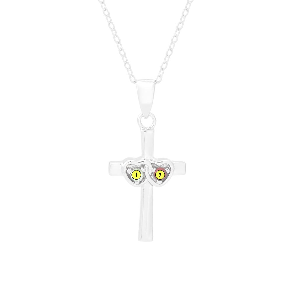 2 Stone Custom Birthstone Sterling Silver Couples Cross Pendant