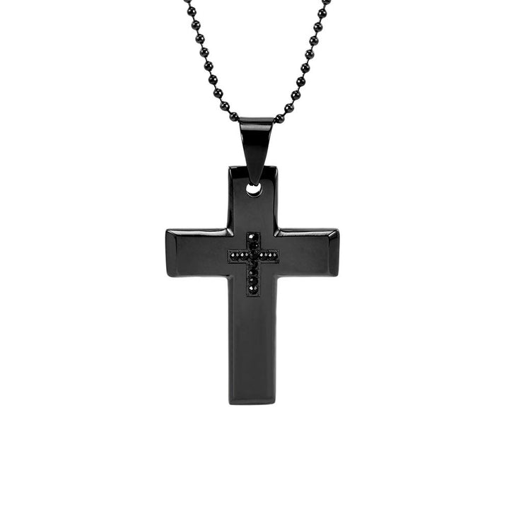 Mens Black Plate Stainless Steel Cross