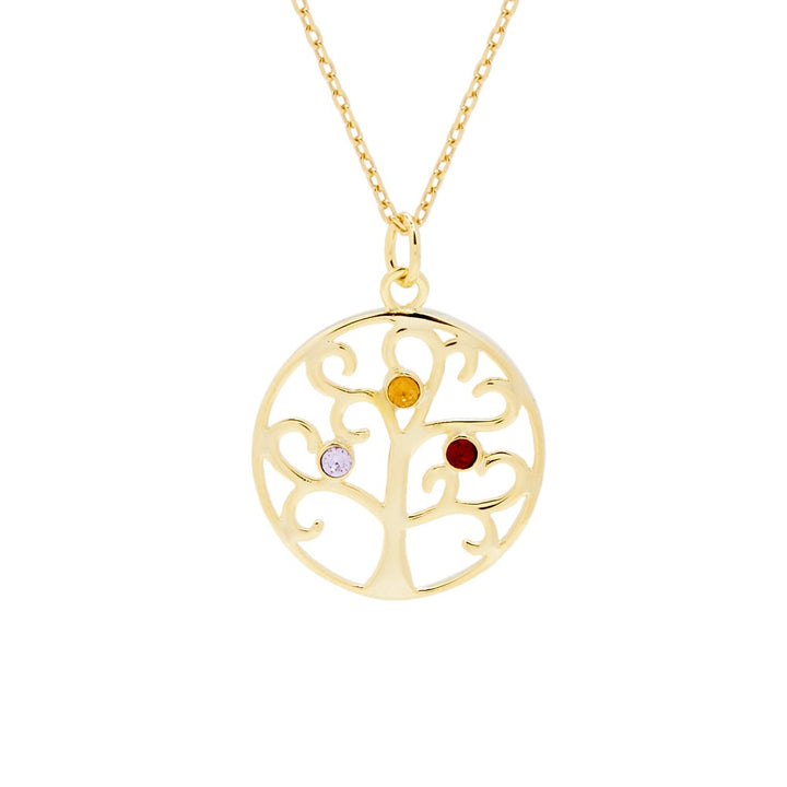 3 Stone Gold Crystal Family Tree Pendant