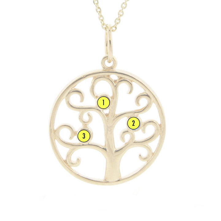 3 Stone Gold Crystal Family Tree Pendant