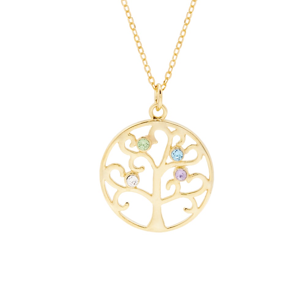 4 Stone Gold Birthstone Family Tree Pendant