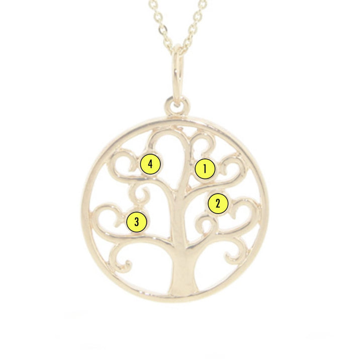 4 Stone Gold Birthstone Family Tree Pendant