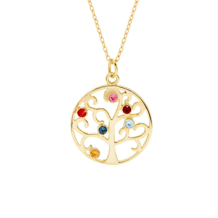 6 Stone Gold Crystal Birthstone Family Tree Pendant