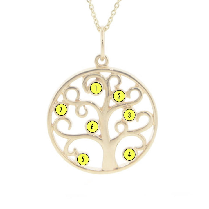 7 Stone Gold Crystal Birthstone Family Tree Pendant