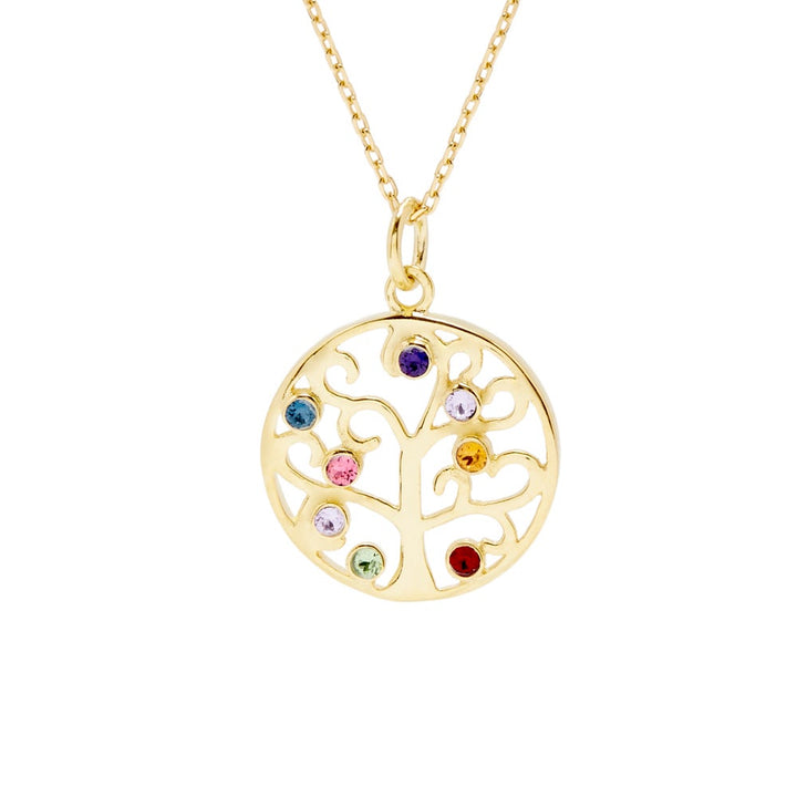 8 Stone Gold Crystal Family Tree Pendant