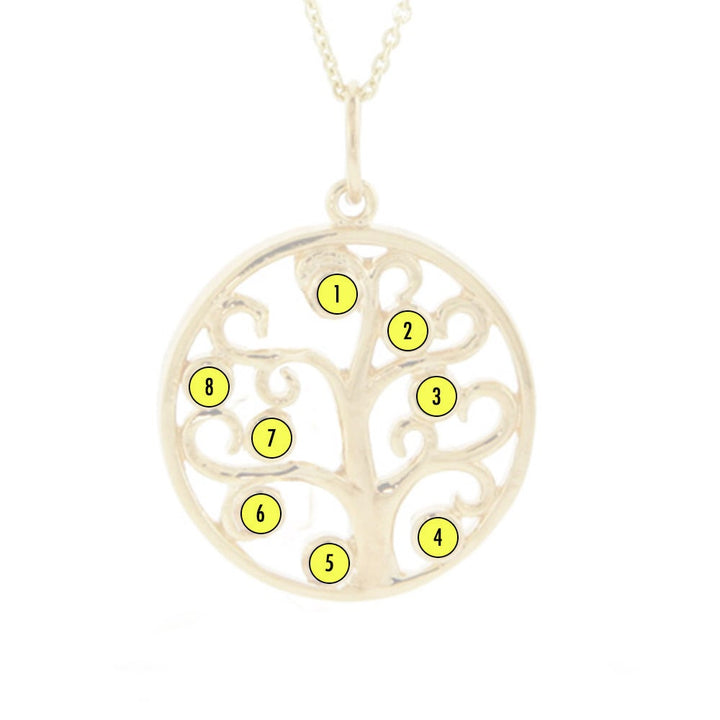 8 Stone Gold Crystal Family Tree Pendant