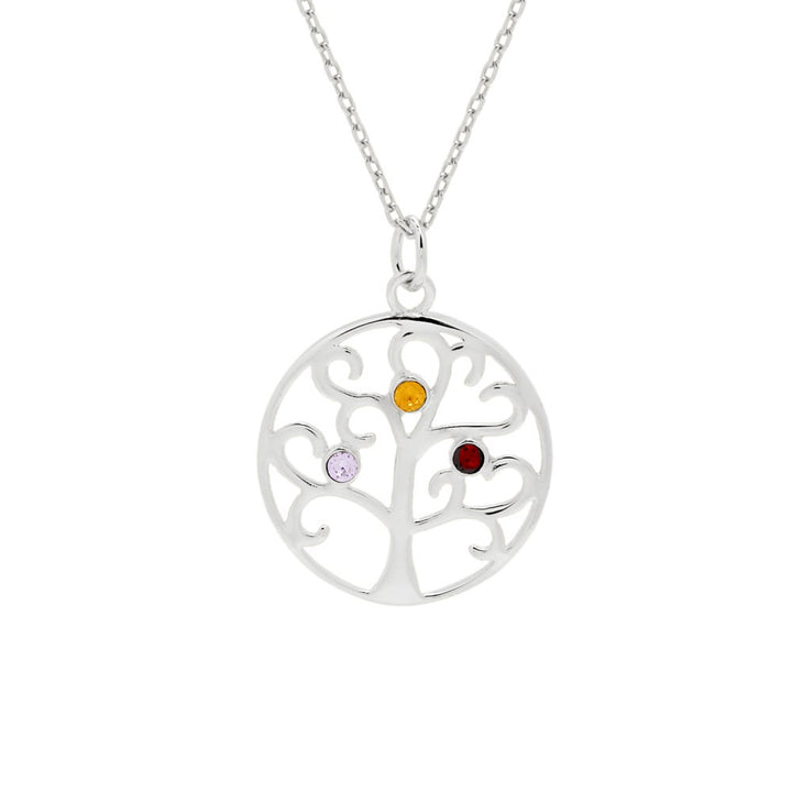 3 Stone Sparkling Crystal Family Tree Pendant