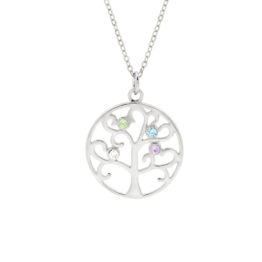 4 Stone Sparkling Crystal Family Tree Pendant