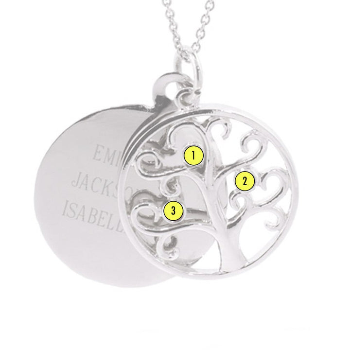 Engravable 3 Stone Sparkling Crystal Family Tree Pendant