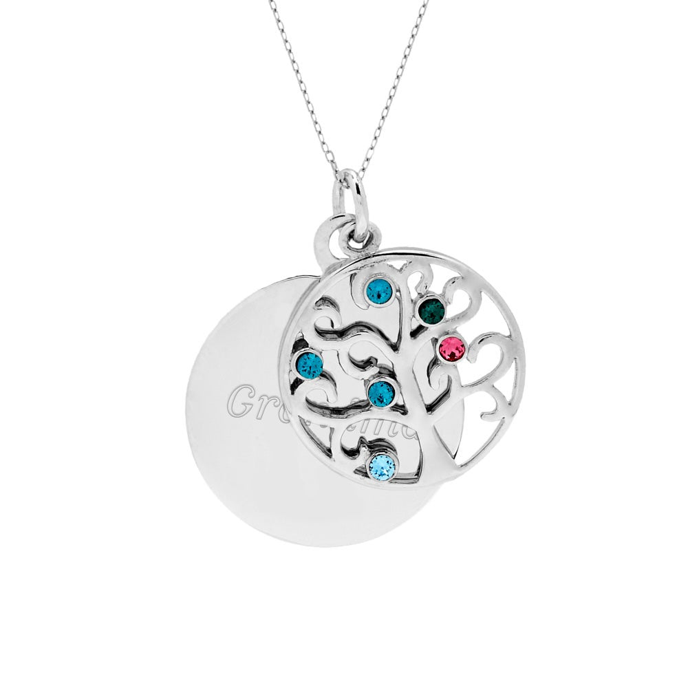 Engravable 6 Stone Sparkling Crystal Family Tree Pendant