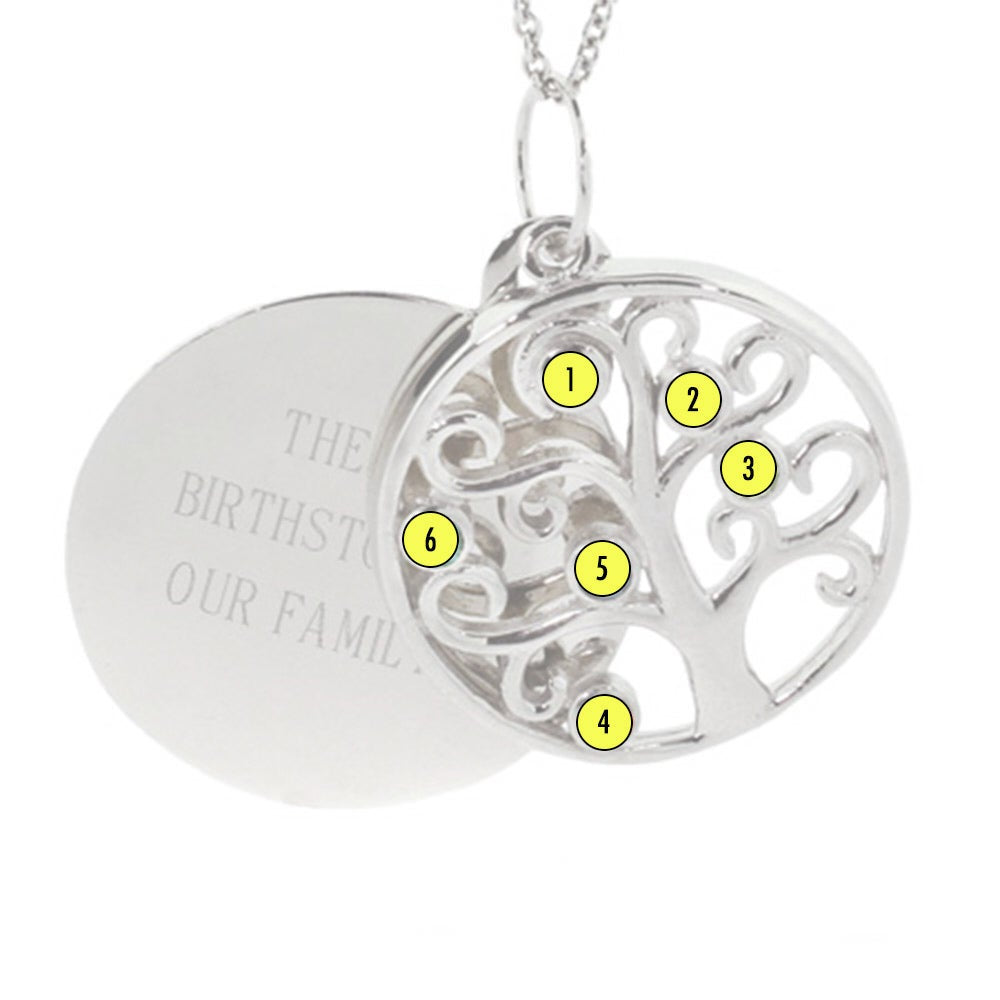 Engravable 6 Stone Sparkling Crystal Family Tree Pendant