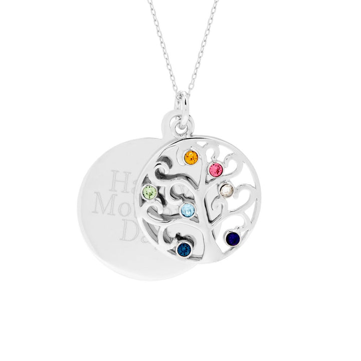 Engravable 7 Stone Sparkling Crystal Family Tree Pendant