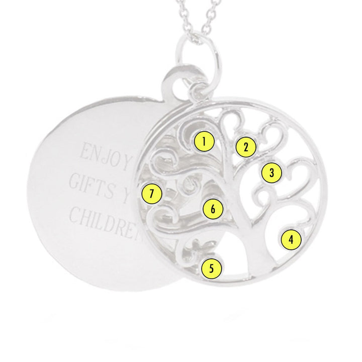 Engravable 7 Stone Sparkling Crystal Family Tree Pendant