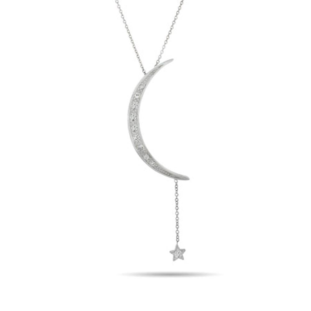 Moon and Star CZ Sterling Silver Necklace