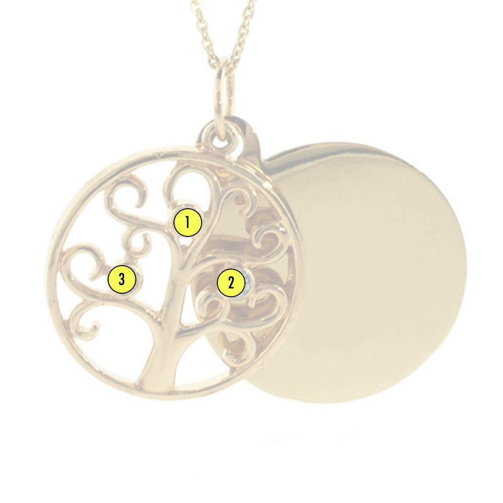 Engravable 3 Stone Gold Birthstone Family Tree Pendant