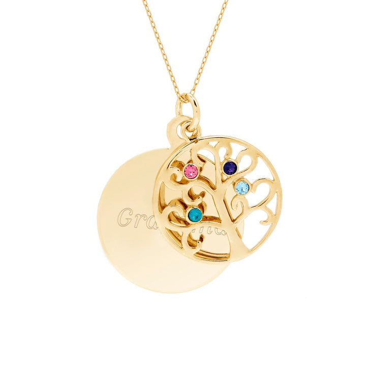 Engravable 4 Stone Gold Birthstone Family Tree Pendant