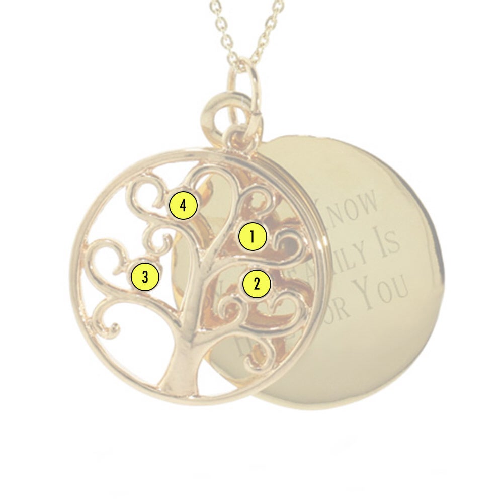 Engravable 4 Stone Gold Birthstone Family Tree Pendant