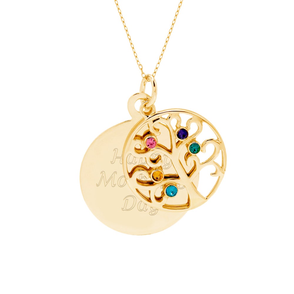 Engravable 5 Stone Gold Birthstone Family Tree Pendant