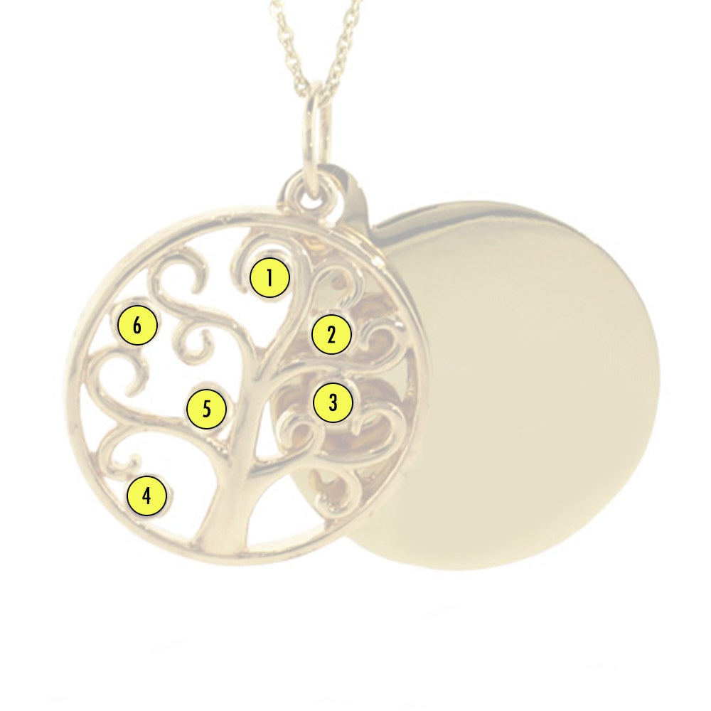 Engravable 6 Stone Gold Birthstone Family Tree Pendant