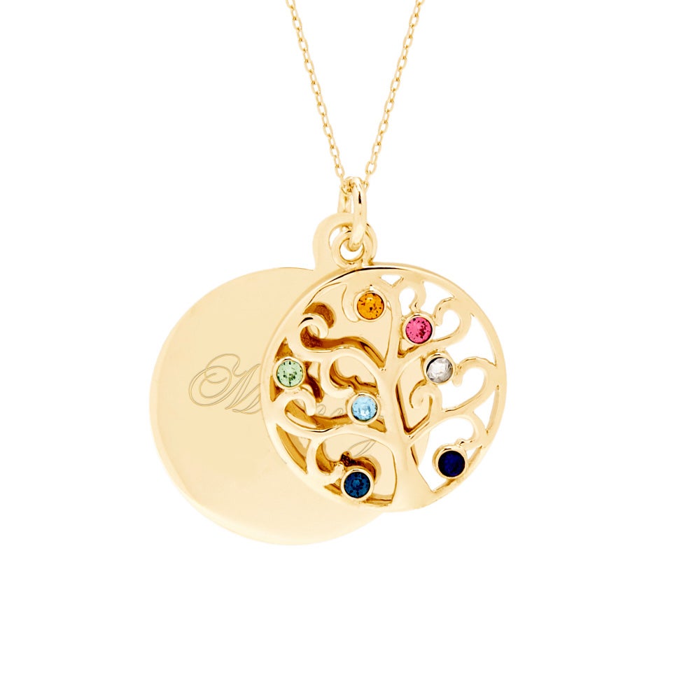 Engravable 7 Stone Gold Birthstone Family Tree Pendant