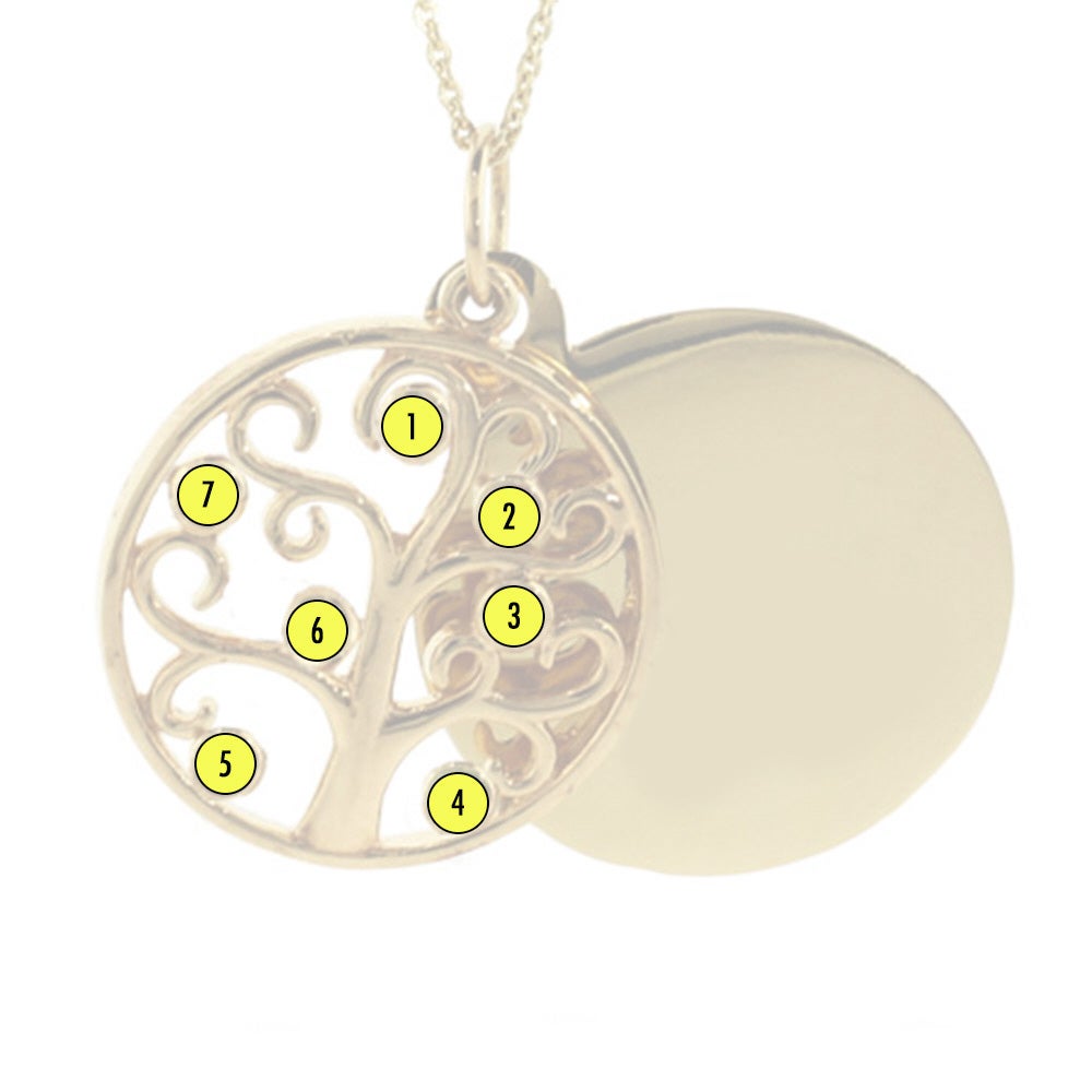 Engravable 7 Stone Gold Birthstone Family Tree Pendant