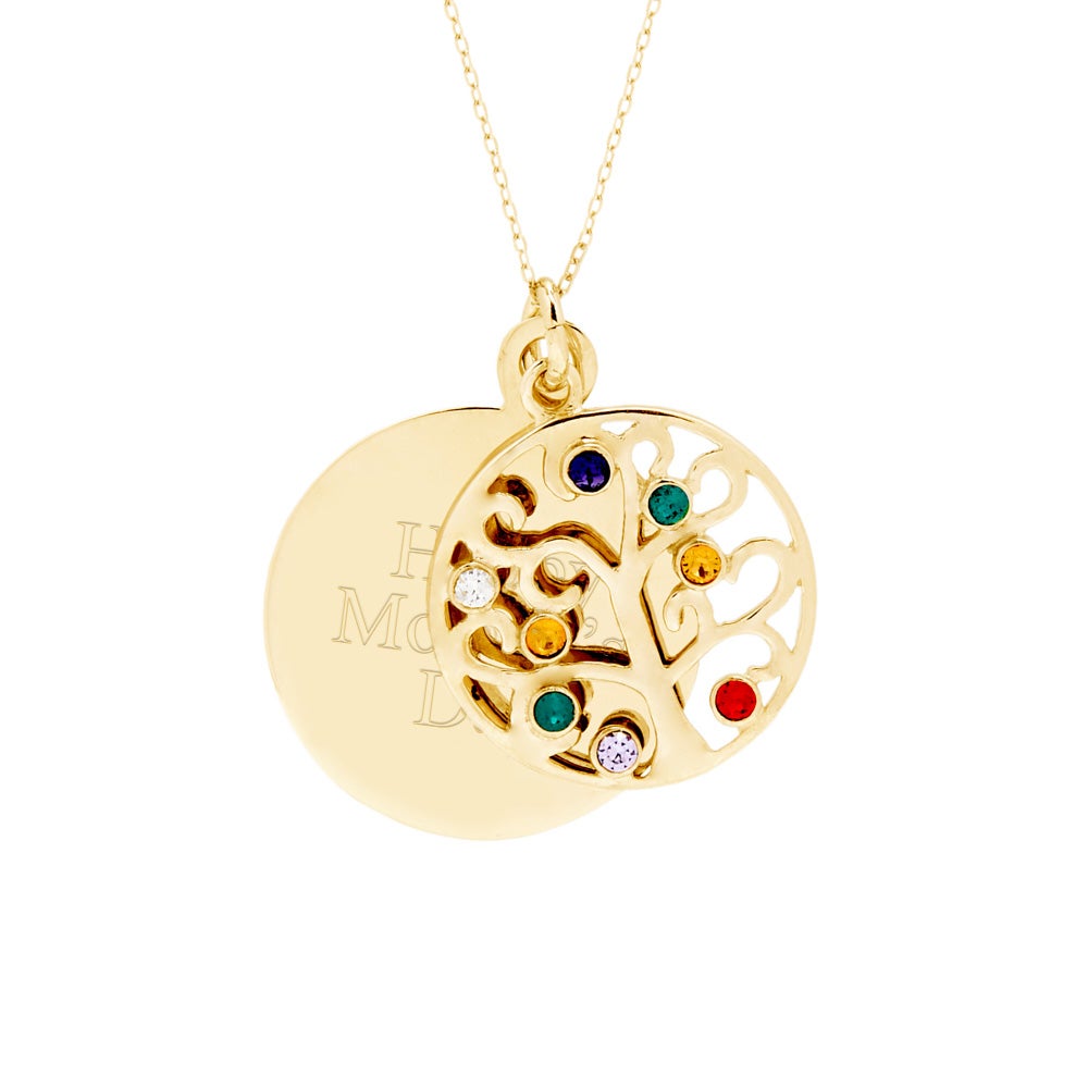 Engravable 8 Stone Gold Birthstone Family Tree Pendant