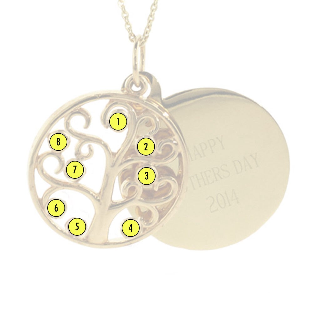 Engravable 8 Stone Gold Birthstone Family Tree Pendant