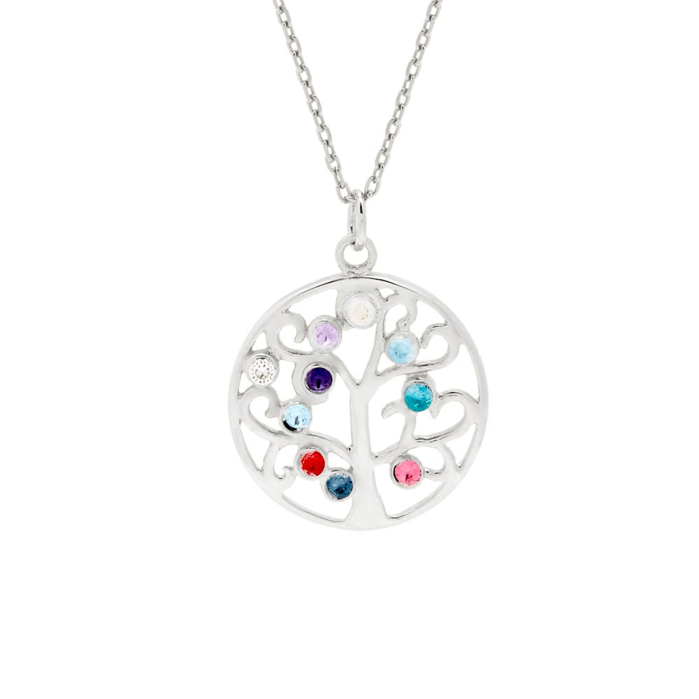 10 Stone Sparkling Crystal Family Tree Birthstone Pendant