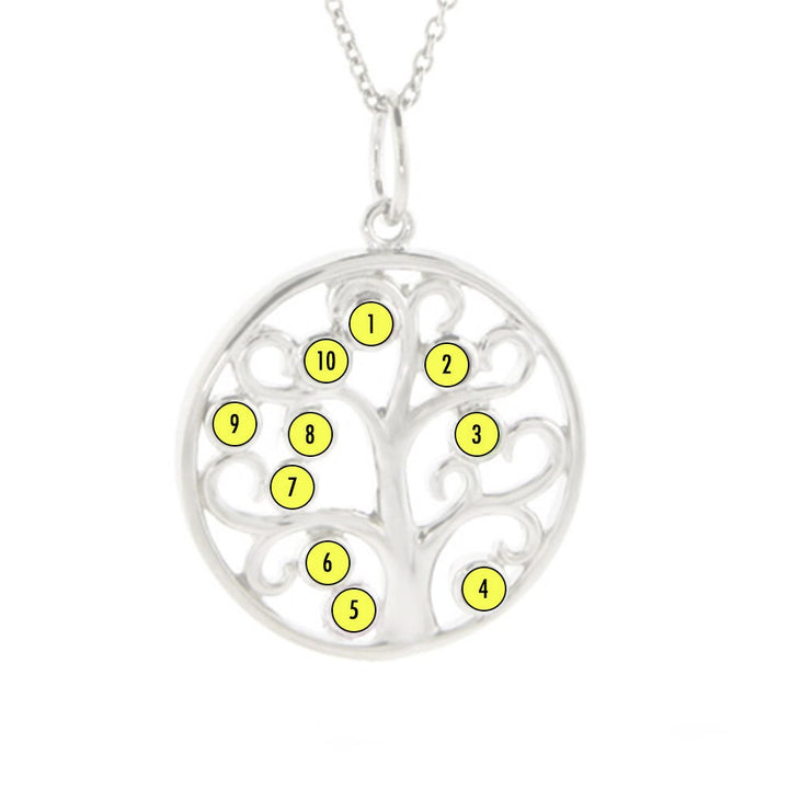 10 Stone Sparkling Crystal Family Tree Birthstone Pendant