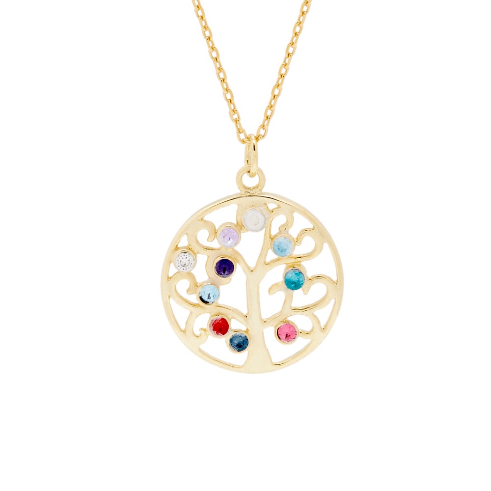 10 Stone Gold Custom Birthstone Family Tree Pendant