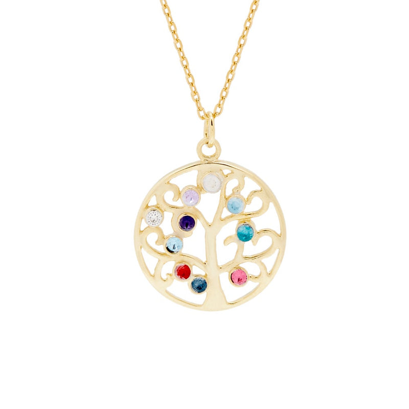 10 Stone Gold Custom Birthstone Family Tree Pendant