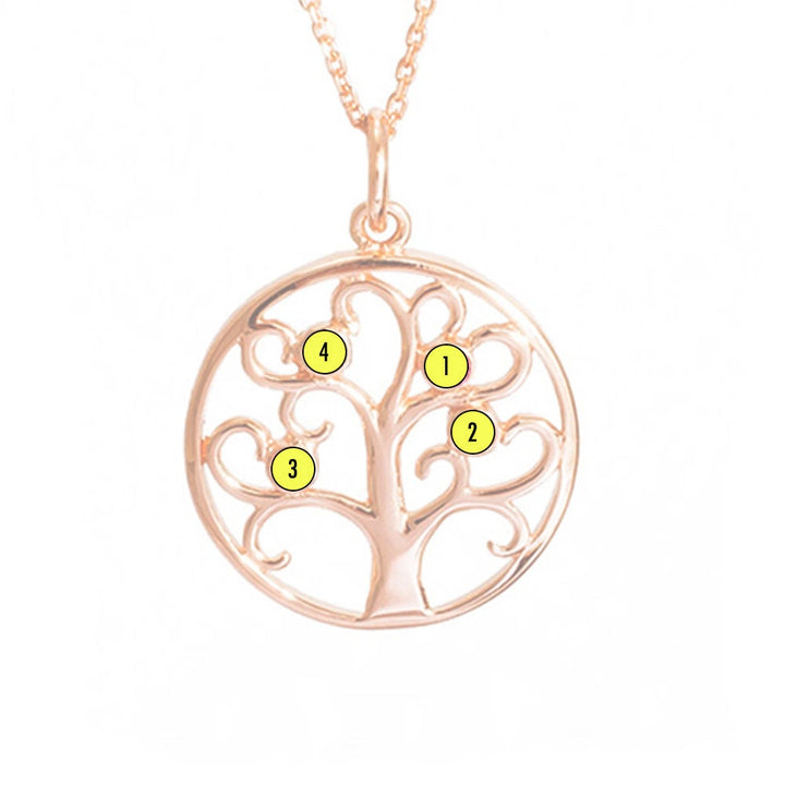 4 Stone Rose Gold Custom Birthstone Tree Pendant