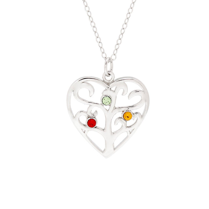 3 Stone Custom Birthstone Heart Family Tree Pendant