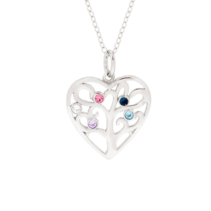 5 Stone Custom Birthstone Heart Family Tree Pendant