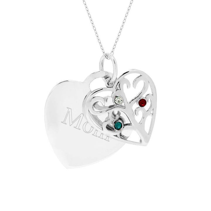 Engravable 3 Stone Heart Birthstone Family Tree Pendant