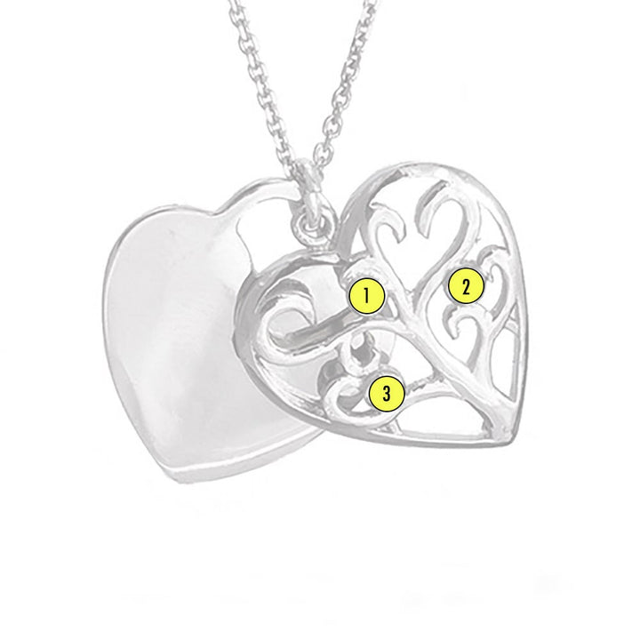 Engravable 3 Stone Heart Birthstone Family Tree Pendant