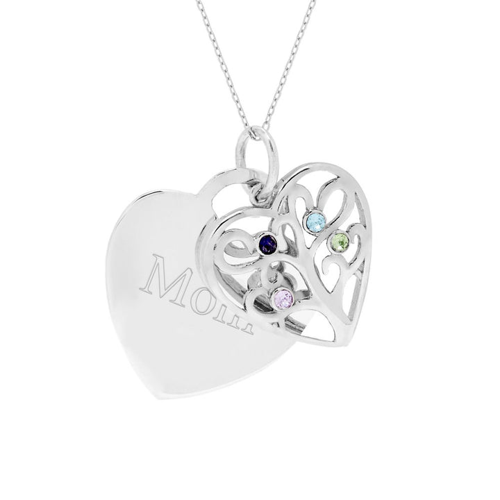 Engravable 4 Stone Heart Birthstone Family Tree Pendant