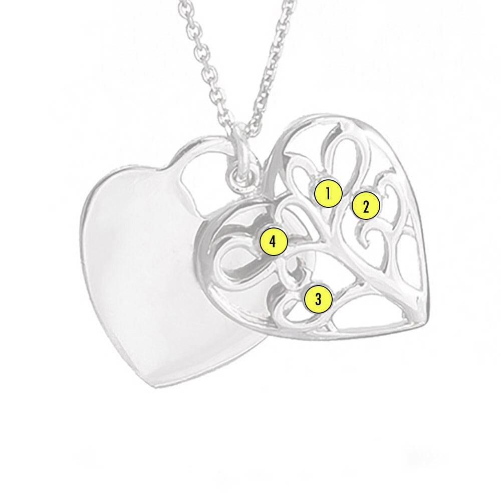 Engravable 4 Stone Heart Birthstone Family Tree Pendant