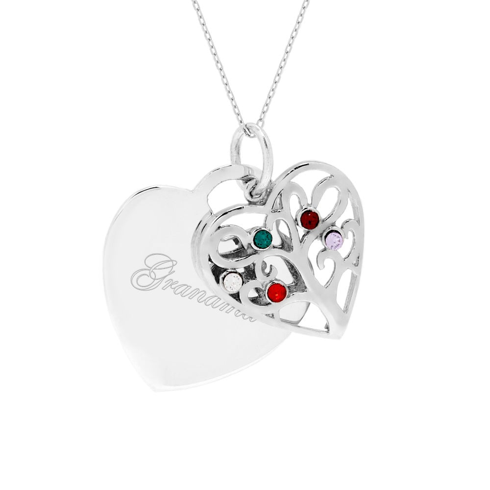 Engravable 5 Stone Heart Birthstone Family Tree Pendant